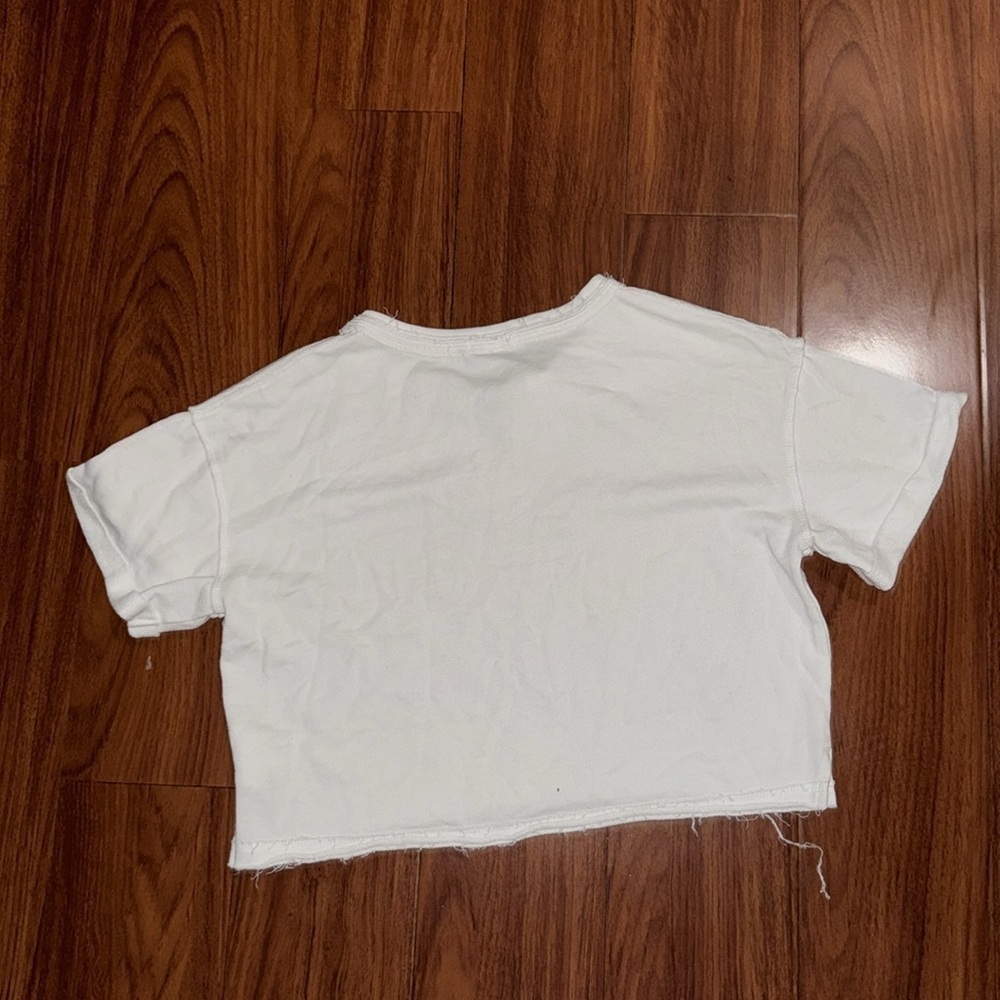 Habitual crop top t-shirt raw edges in white v neck size 14 - Picture 7 of 7
